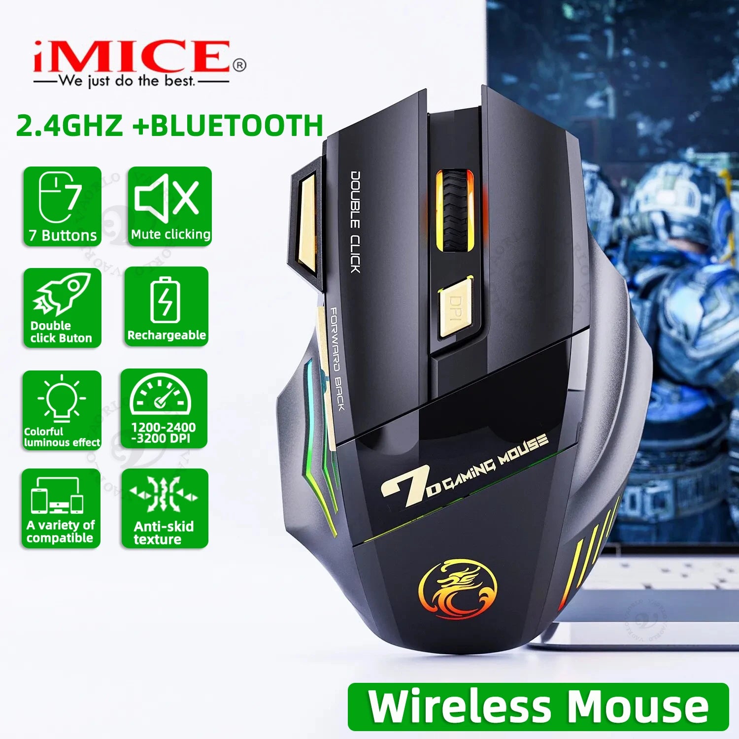 Dual Mode Rechargeable Bluetooth LED Mouse
