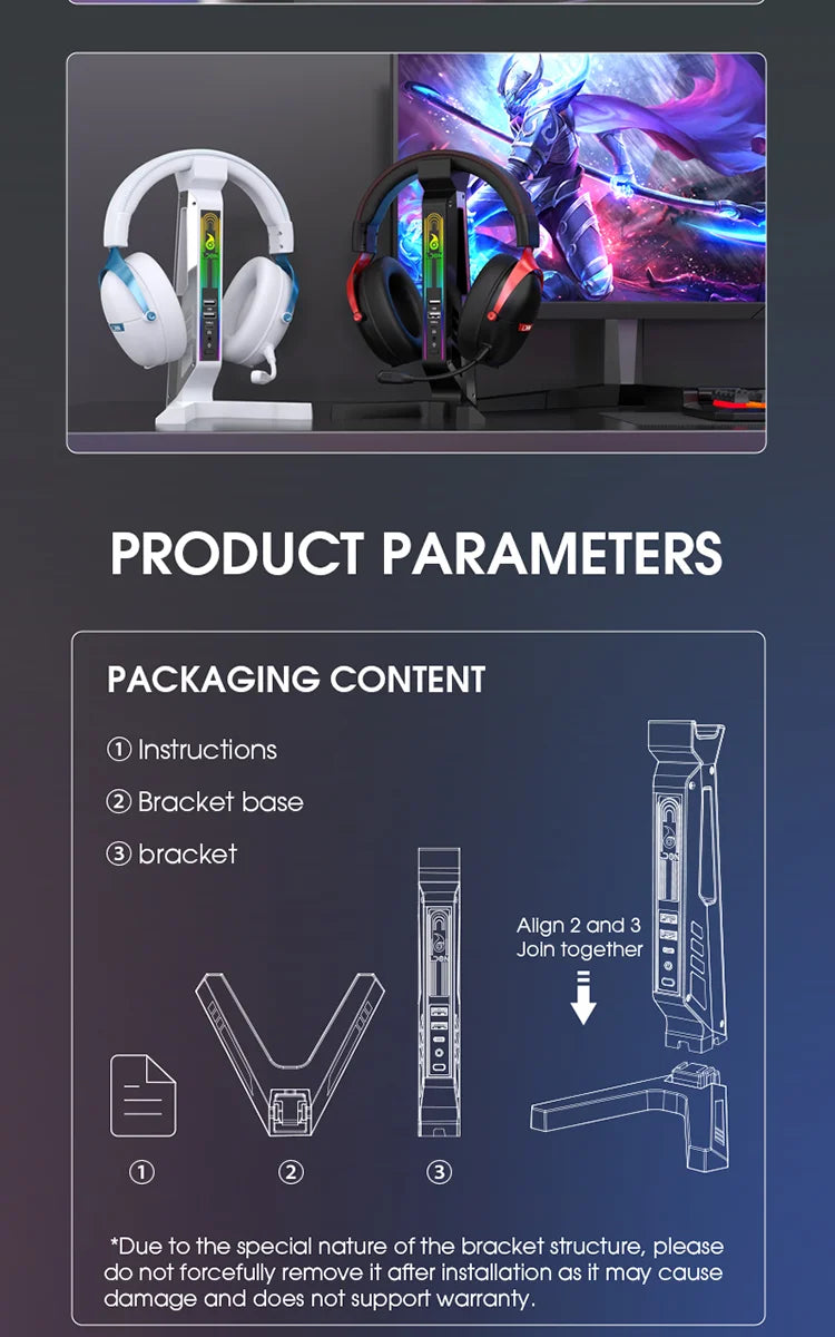 Gaming Headphone Holder with USB Hub