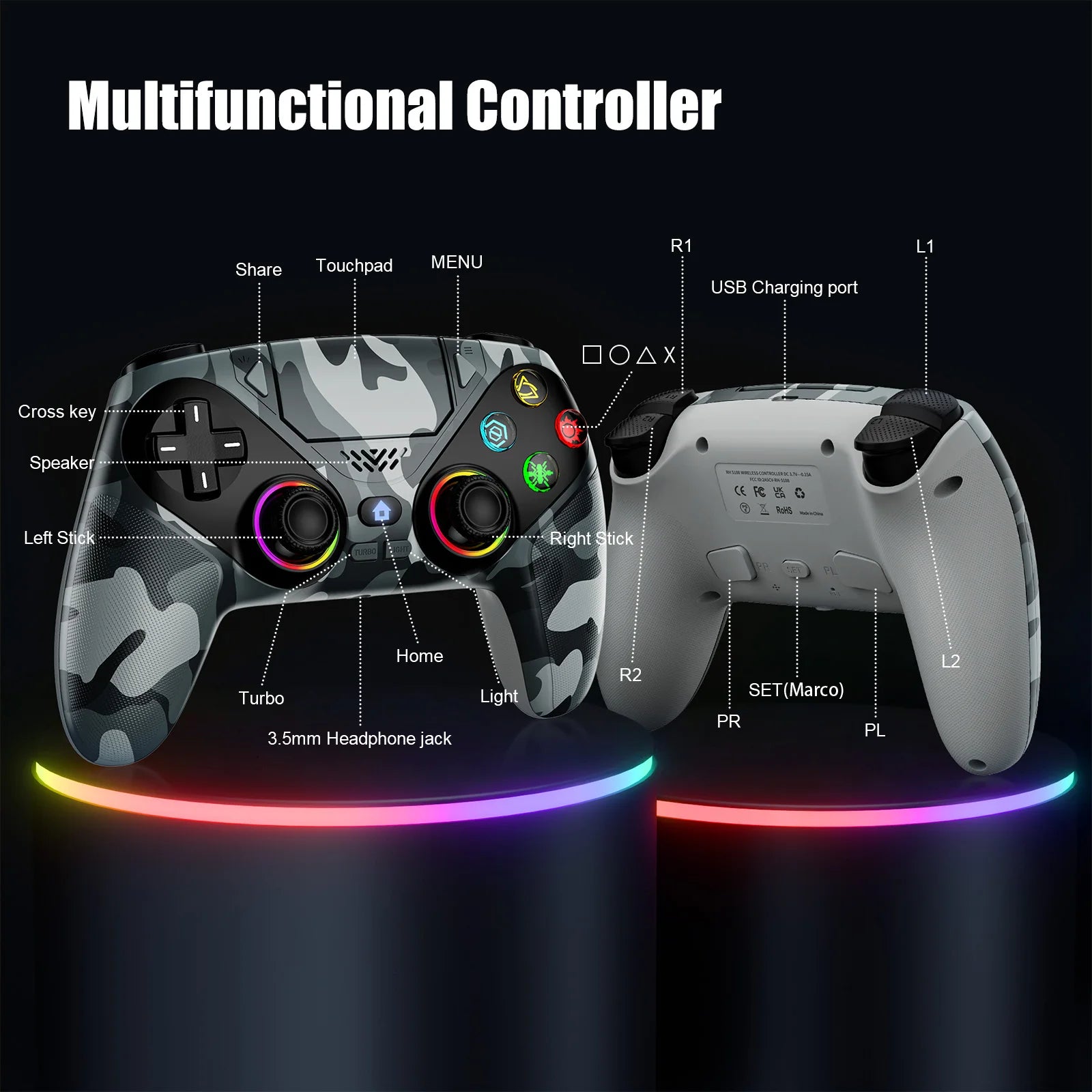 RGB Light Wireless Controller for PS5