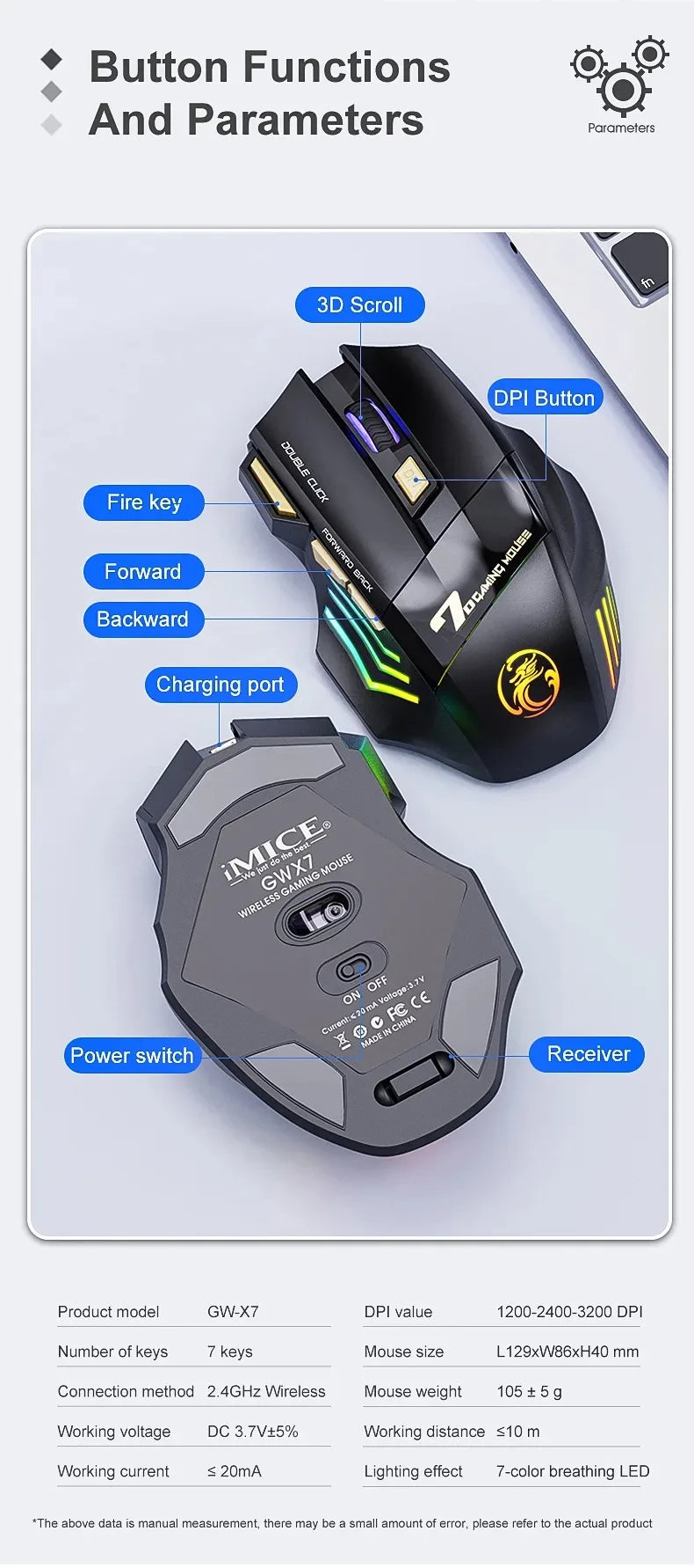 Dual Mode Rechargeable Bluetooth LED Mouse