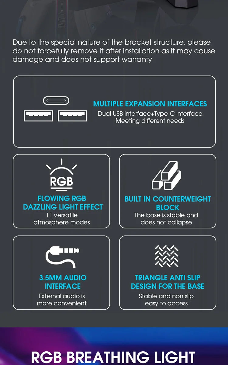 Gaming Headphone Holder with USB Hub