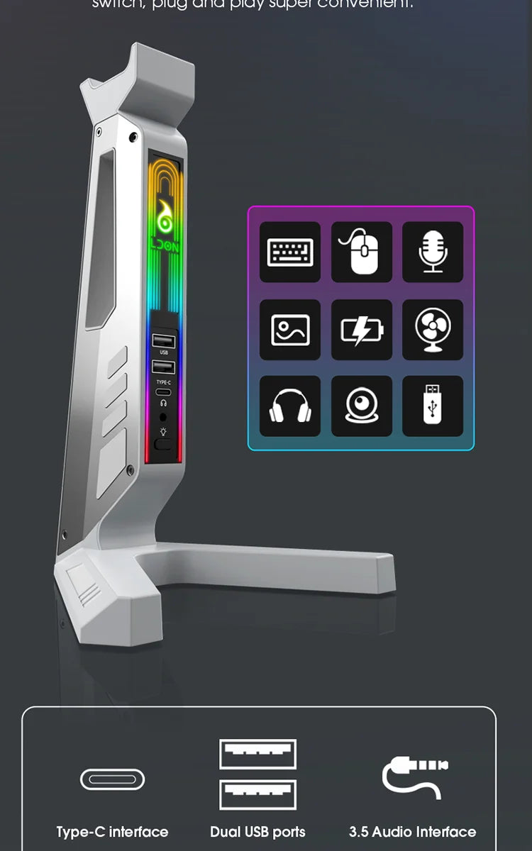 Gaming Headphone Holder with USB Hub